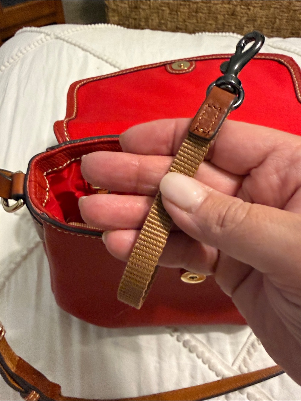 Dooney & Bourke Red Pebble Leather Crossbody with Tan Strap - Picture 6 of 12